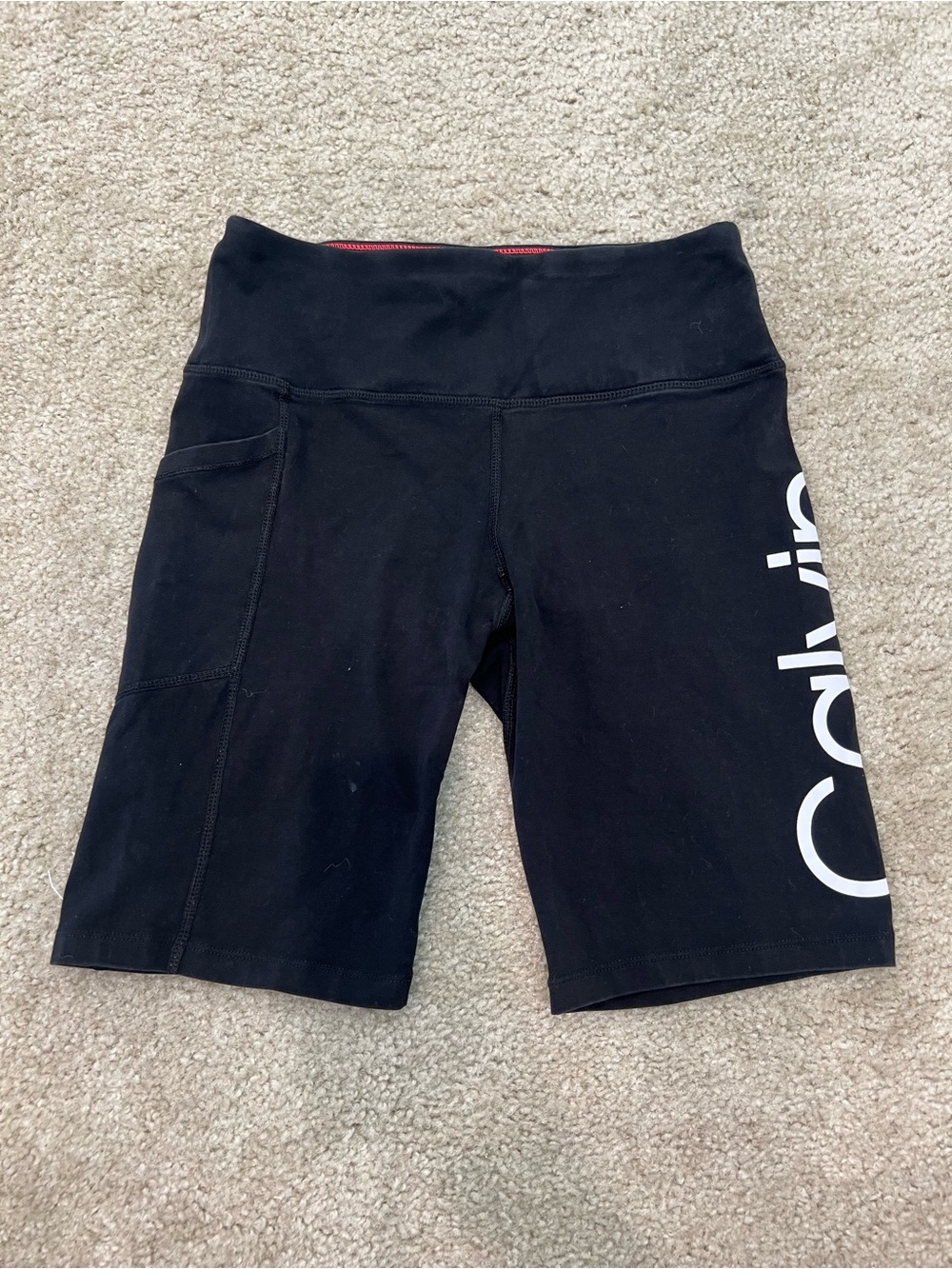 Calvin Klein Black Mid-Thigh Bike Shorts with Logo Side Panel